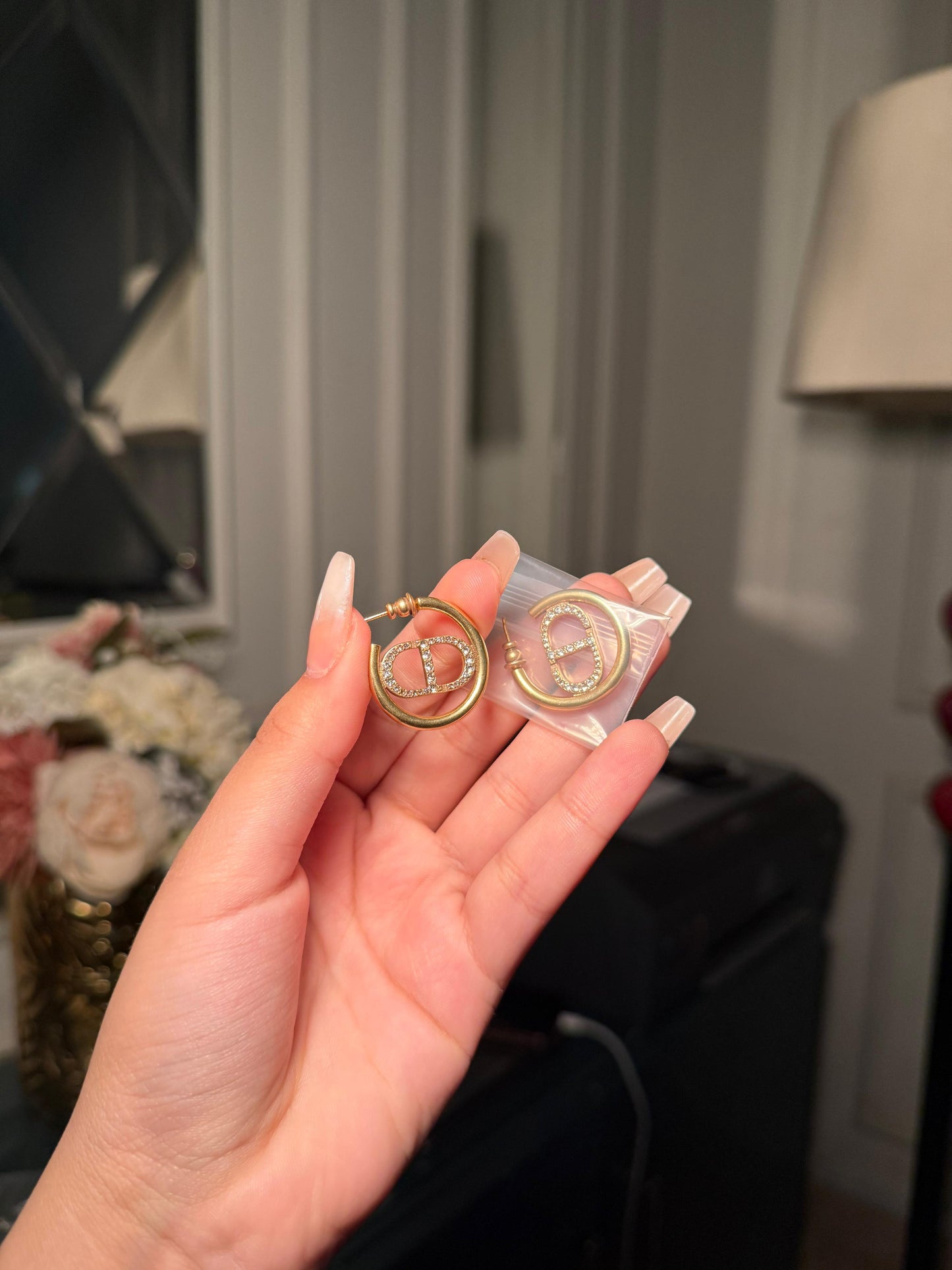 Studded Dior hoops (in stock)