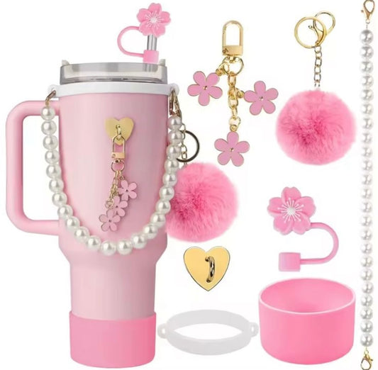 7pcs Baby pink tumbler accessories Set