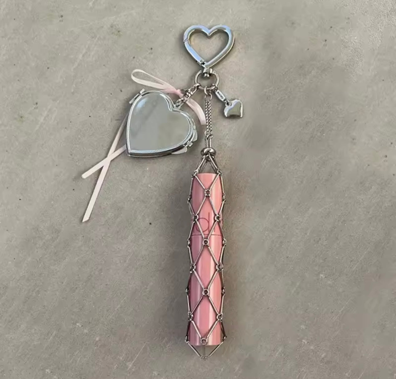 Silver Dior-Inspired Stick Keychain (Heart Design)