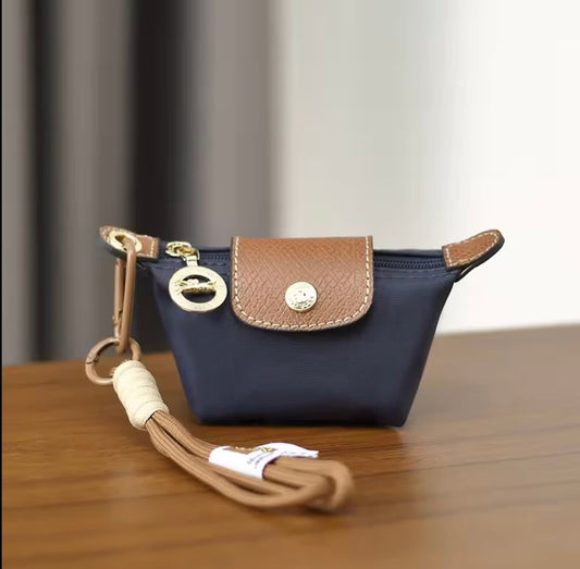 Navy blue Longchamp mini bag charm keychain