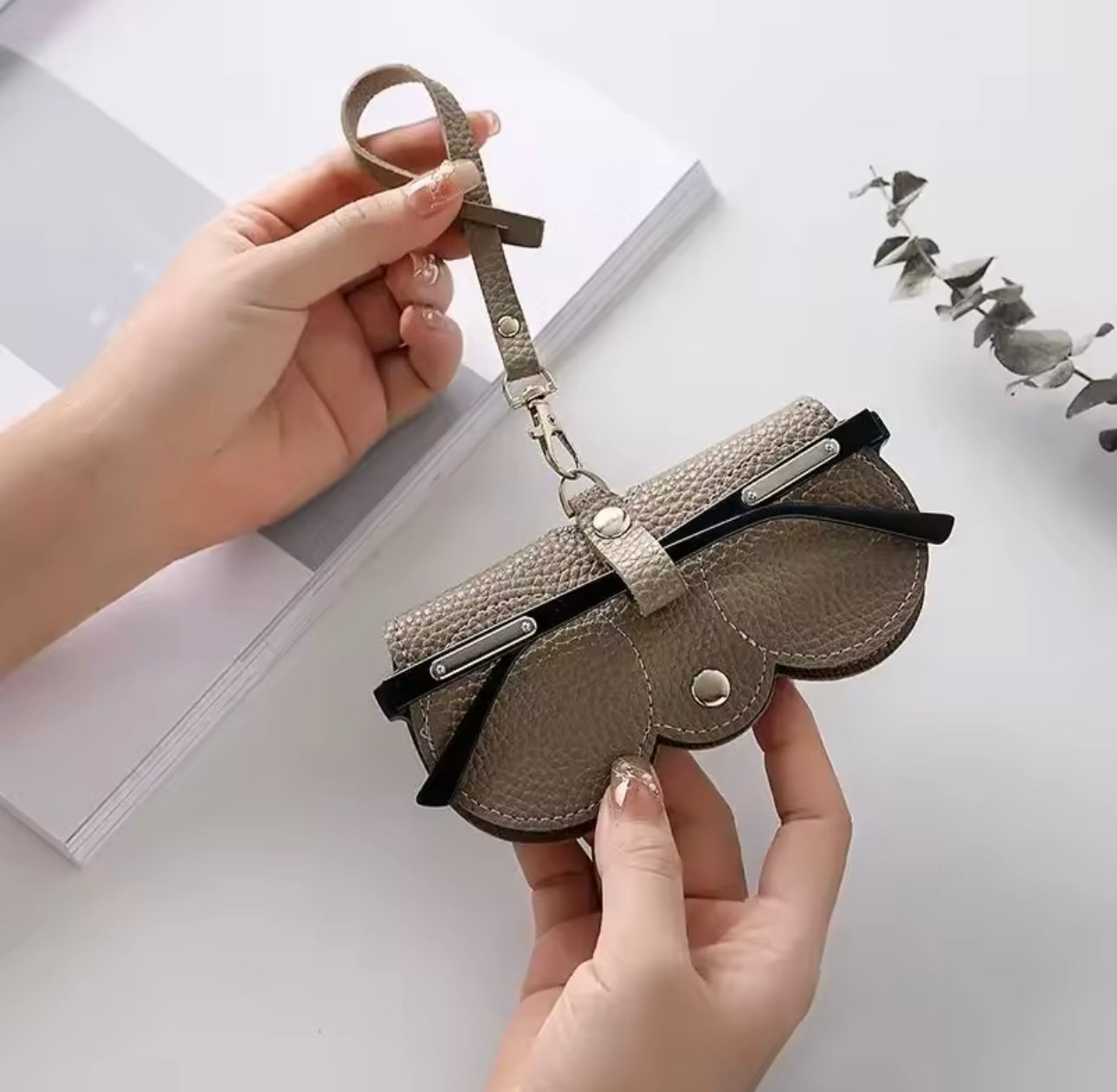 Khakhi handmade PU Leather hanging glasses case charm