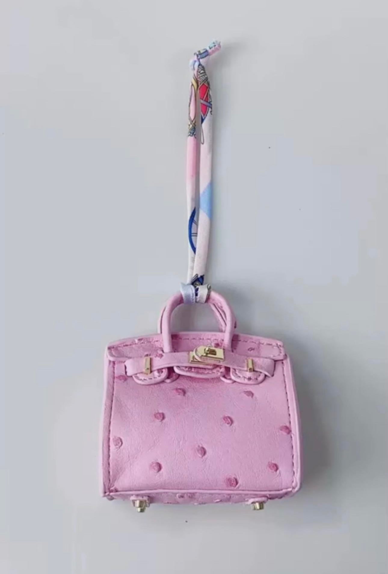 Birkin Rose Ostrich Leather Mini bag charm