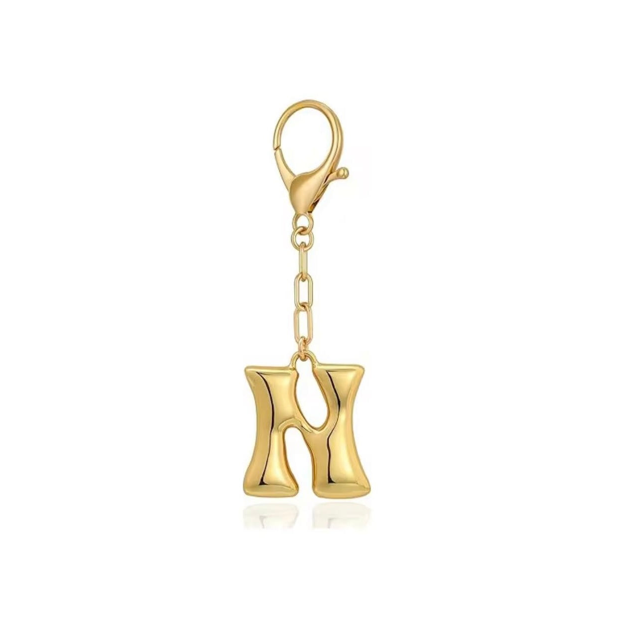 N Alphabet gold bubble charm bag keychain