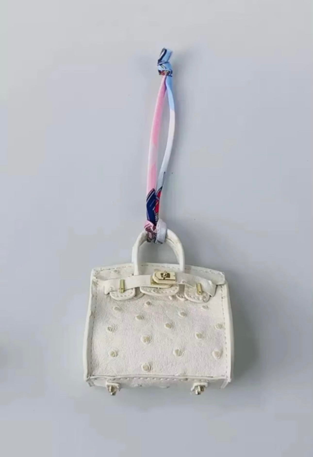 Birkin White Ostrich Leather Mini bag charm