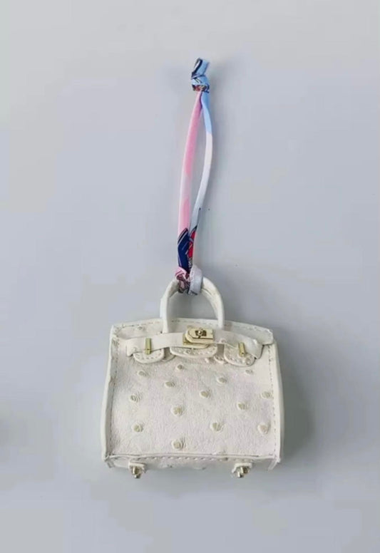 Birkin White Ostrich Leather Mini bag charm