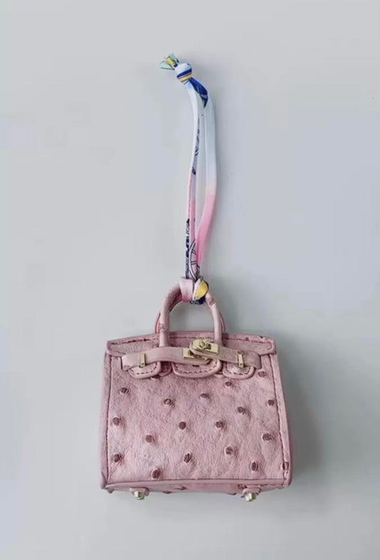 Birkin Mauve Ostrich Leather Mini bag charm