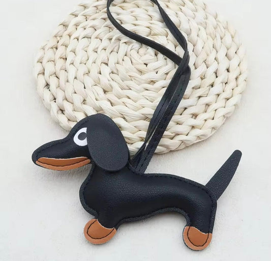 Black dog bag charm keychain