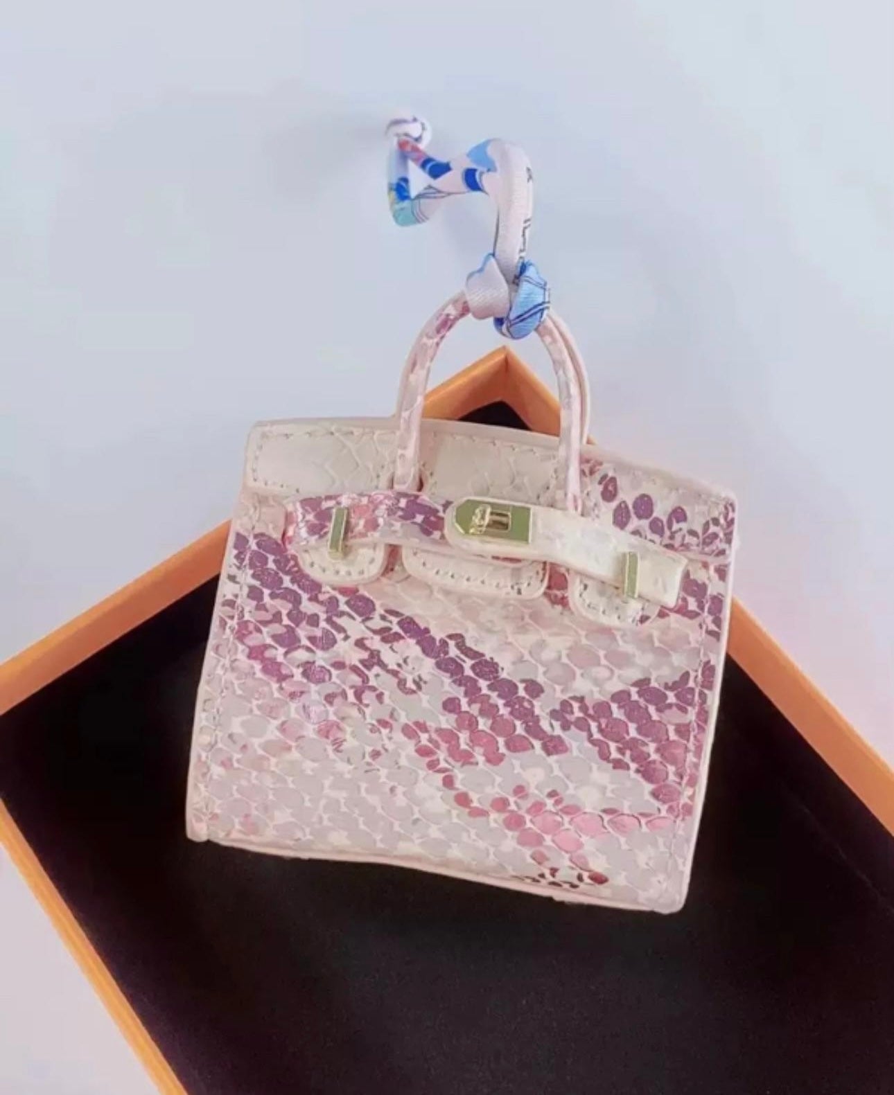 Birkin Rose Snake Skin Mini bag charm