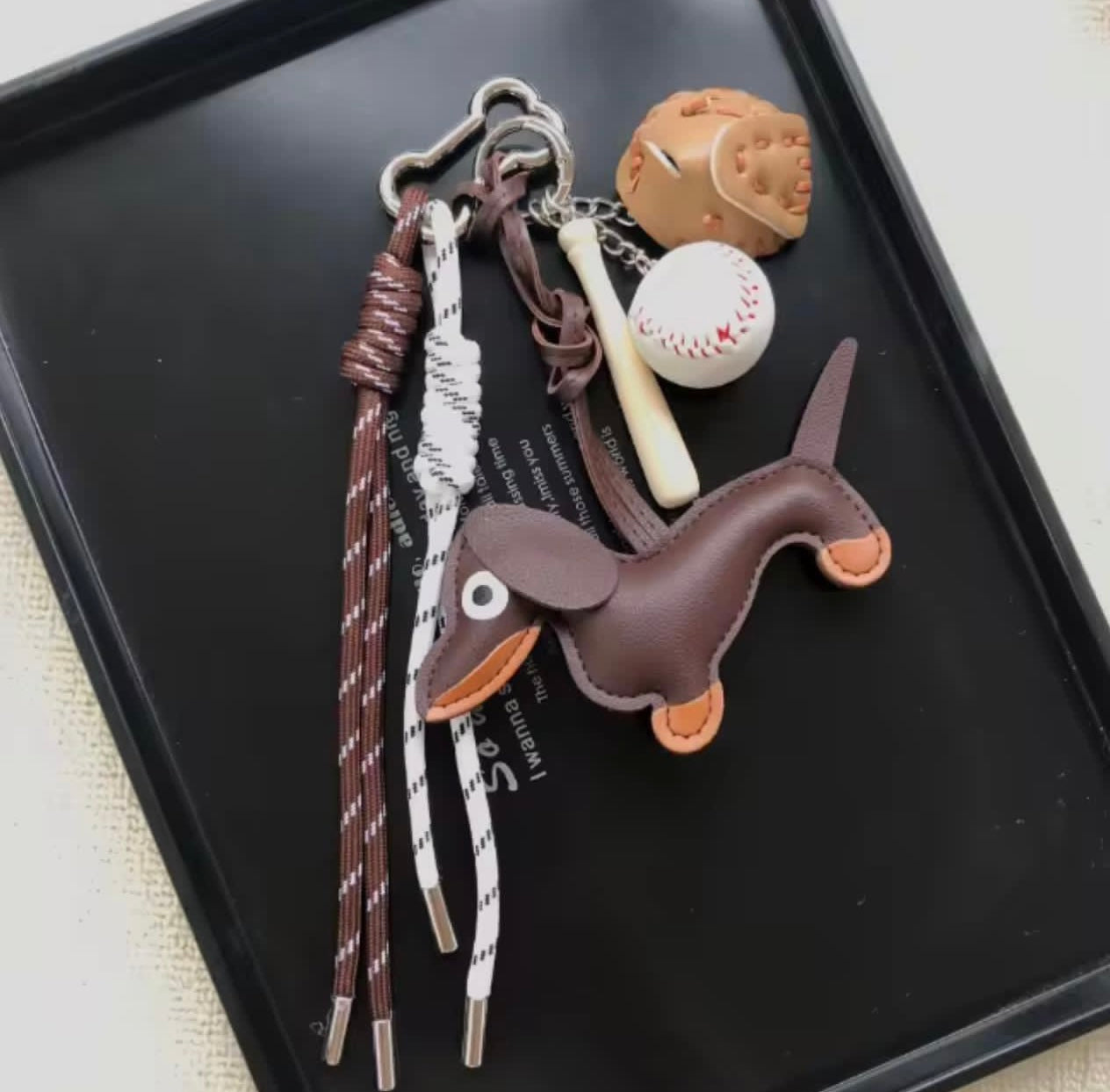 Dachshund (sausage dog) leather
bag charm keychain
