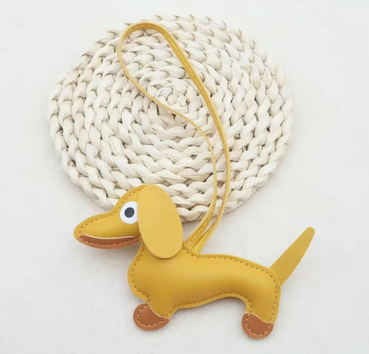 Yellow dog bag charm keychain