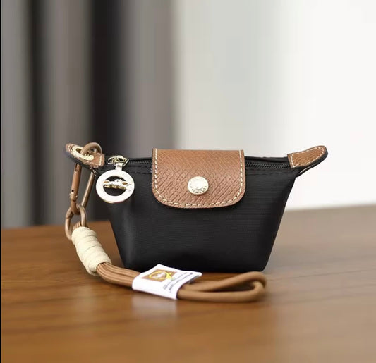 Black Longchamp mini bag charm keychain
