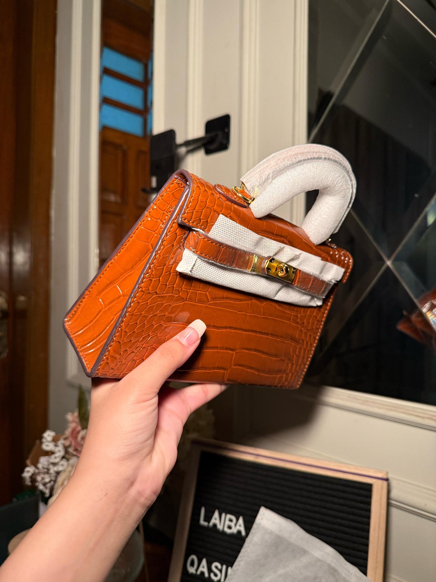 Brown mini Kelly textured bag (available for immediate delivery)