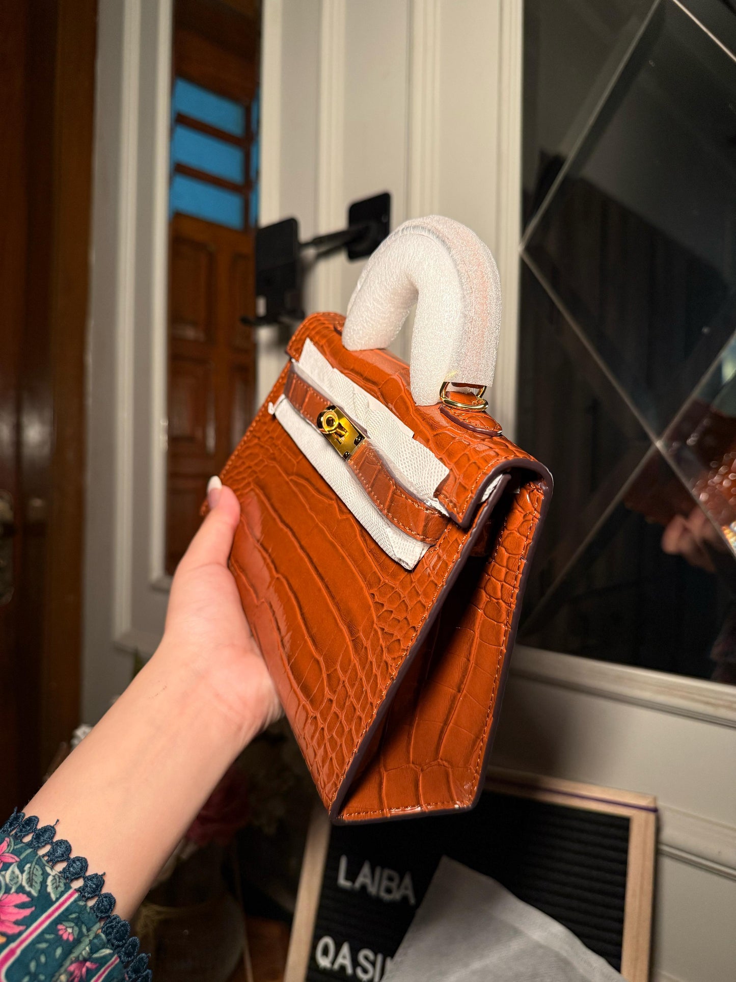 Brown mini Kelly textured bag (available for immediate delivery)
