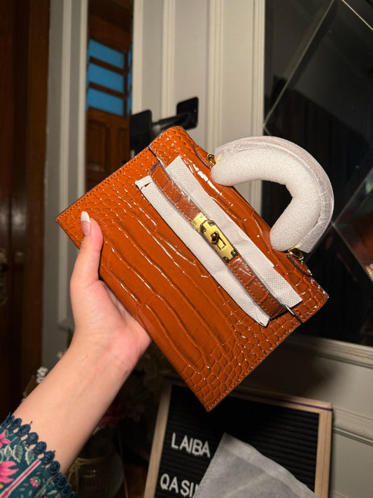 Brown mini Kelly textured bag (available for immediate delivery)