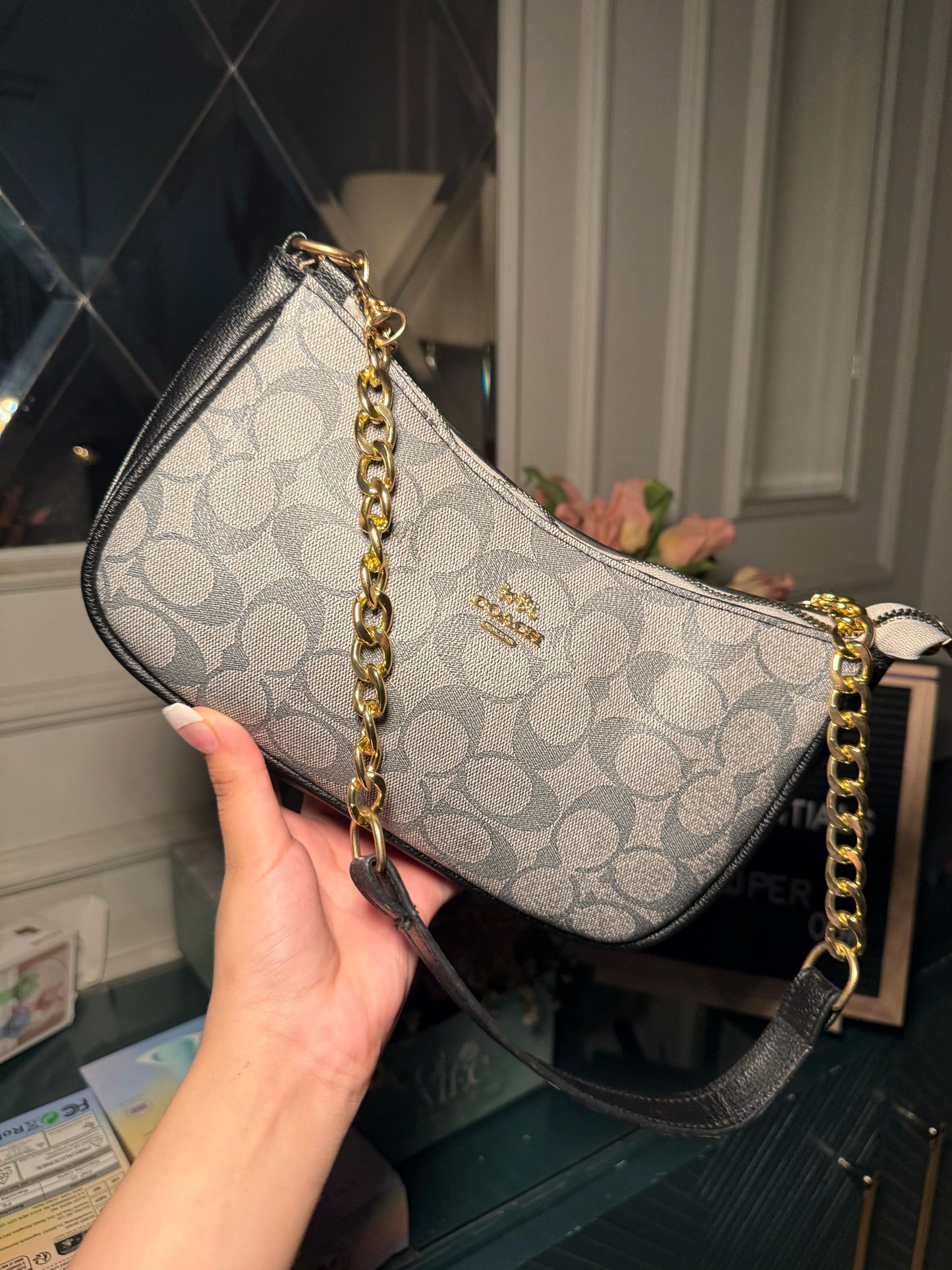 Grey coach shoulder bag (in stock)