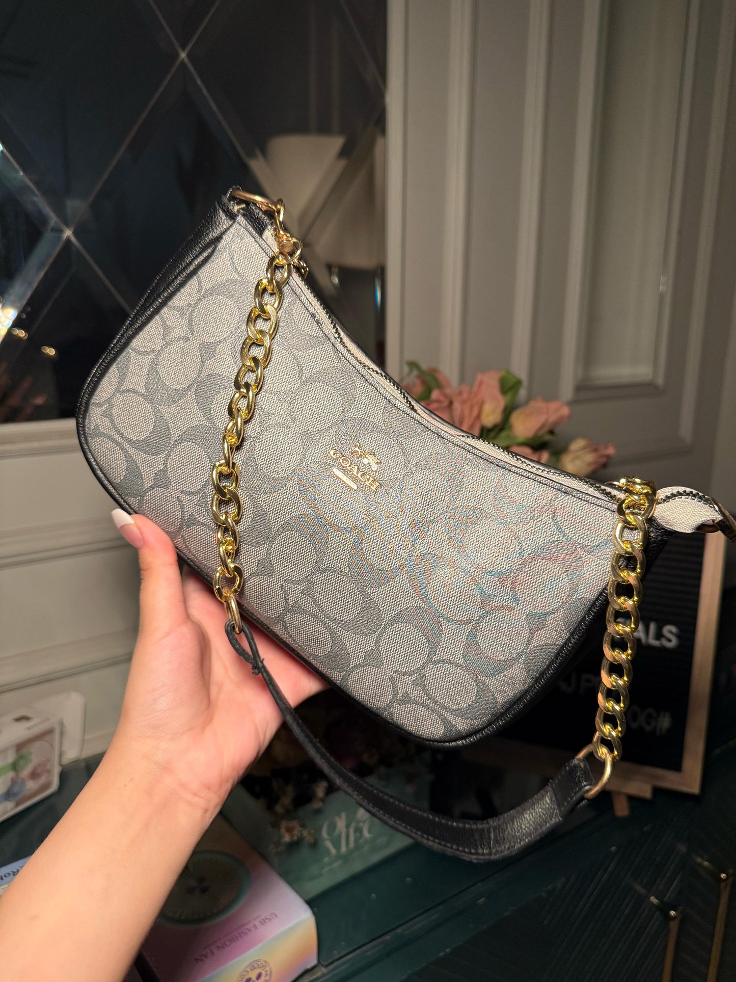 Grey coach shoulder bag (in stock)