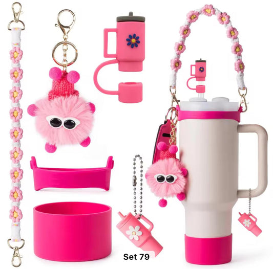 6pcs Shocking pink Tumbler accessories set