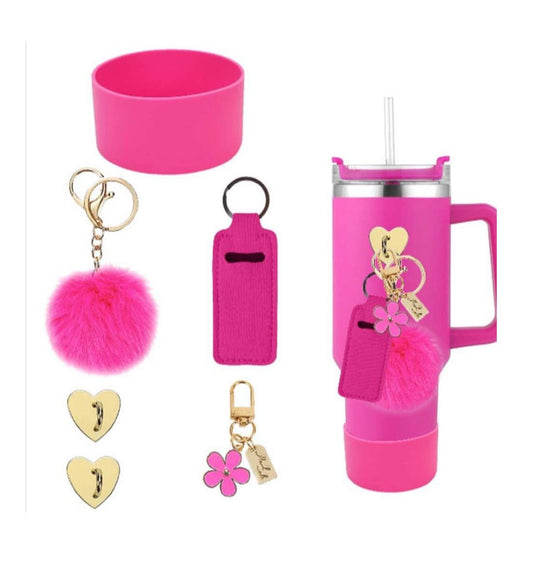 6pcs Hot Pink tumbler accessories Set