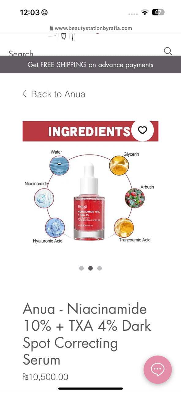 Anua Niacinamide 10% + TXA 4% Dark Spot Correcting Serum 30ml
