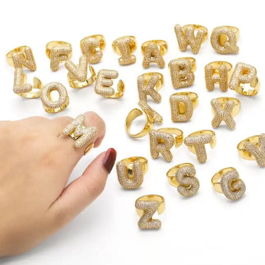 Rhinestone bubble alphabet ring