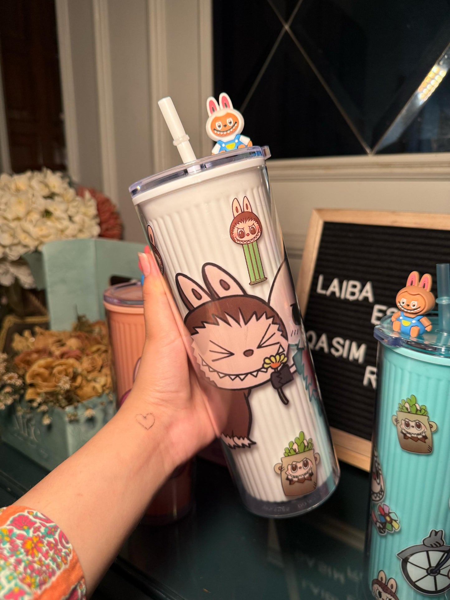 White Labubu sipper