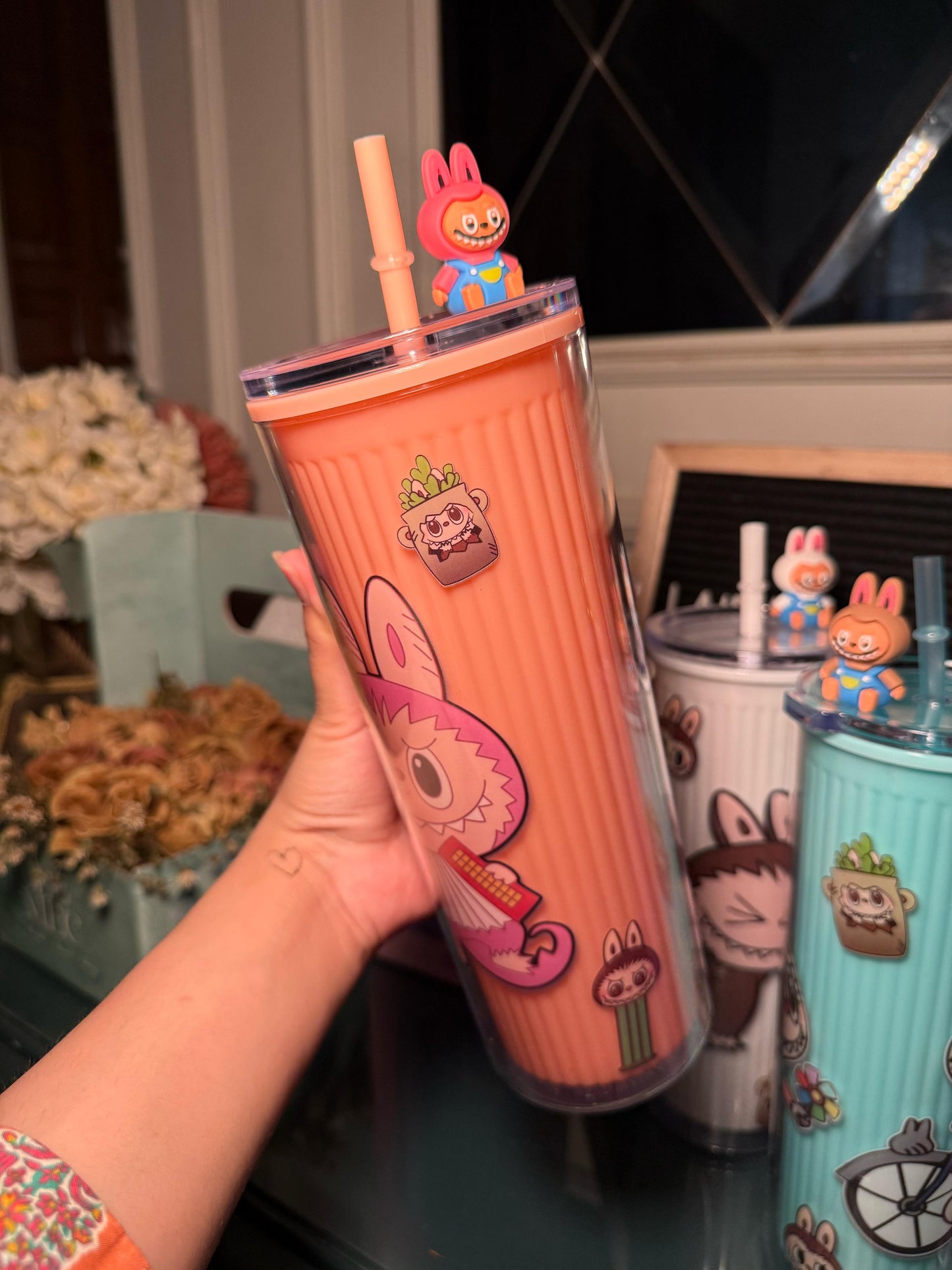 Peach Labubu sipper