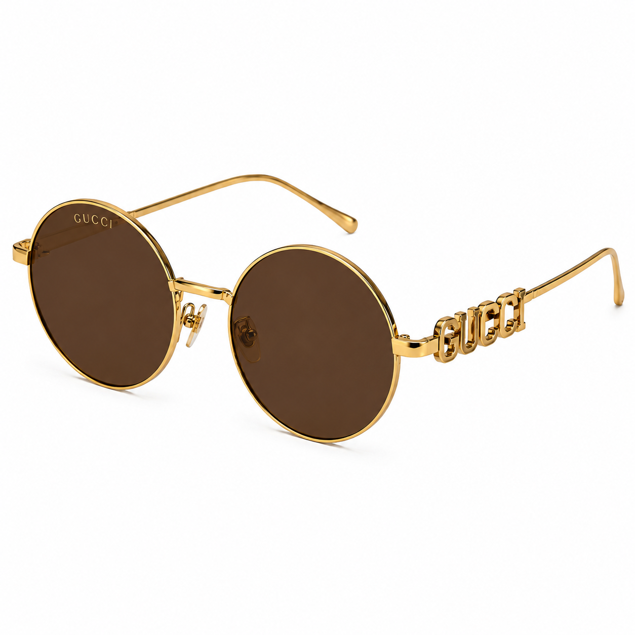 Gucci Round Logo Temple Sunglasses – Gold/Brown