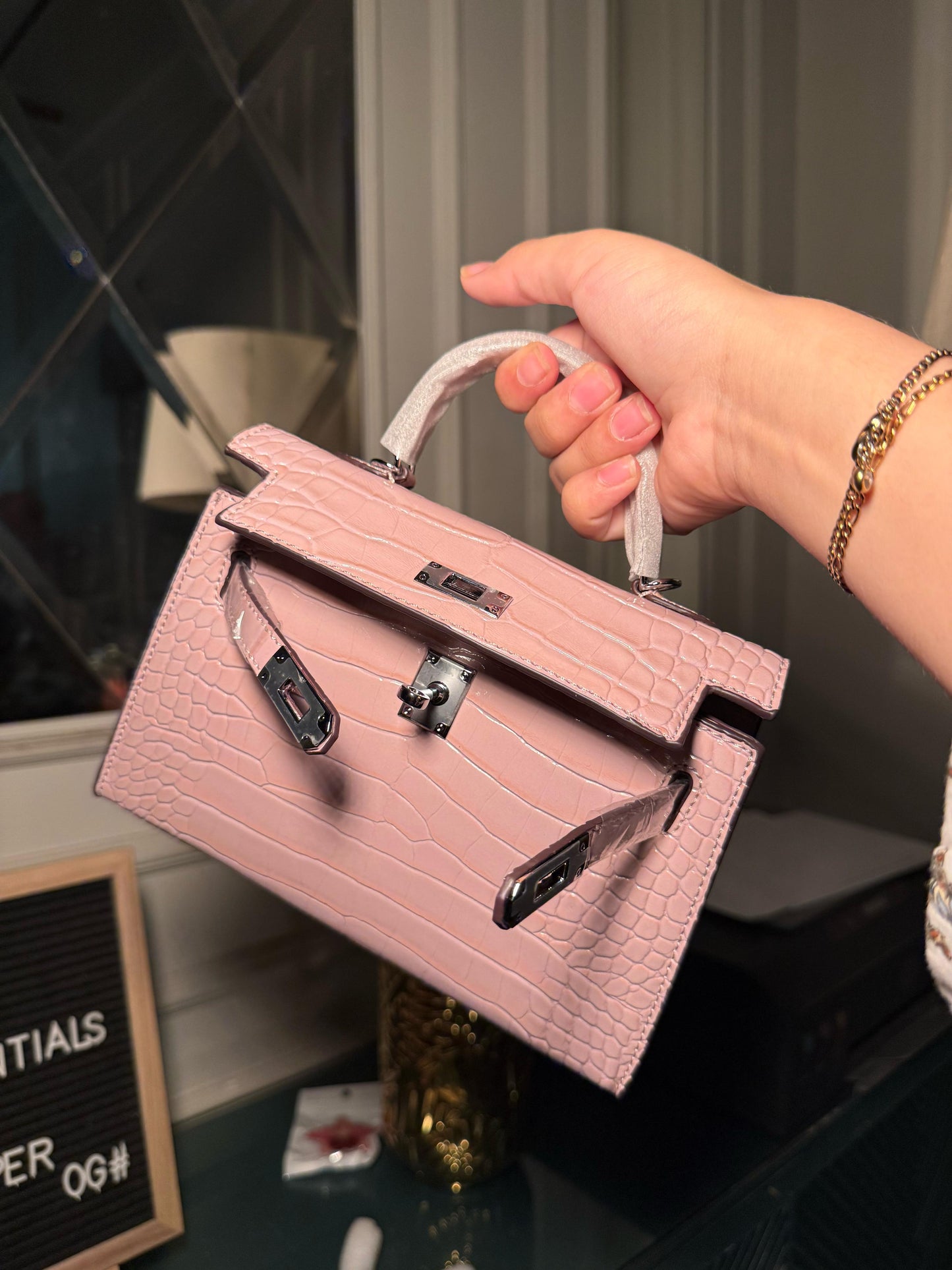 Pink shiny textured mini Kelly birkin silver hardware 22 cm (IMMEDIATE DELIVERY AVAILABLE)