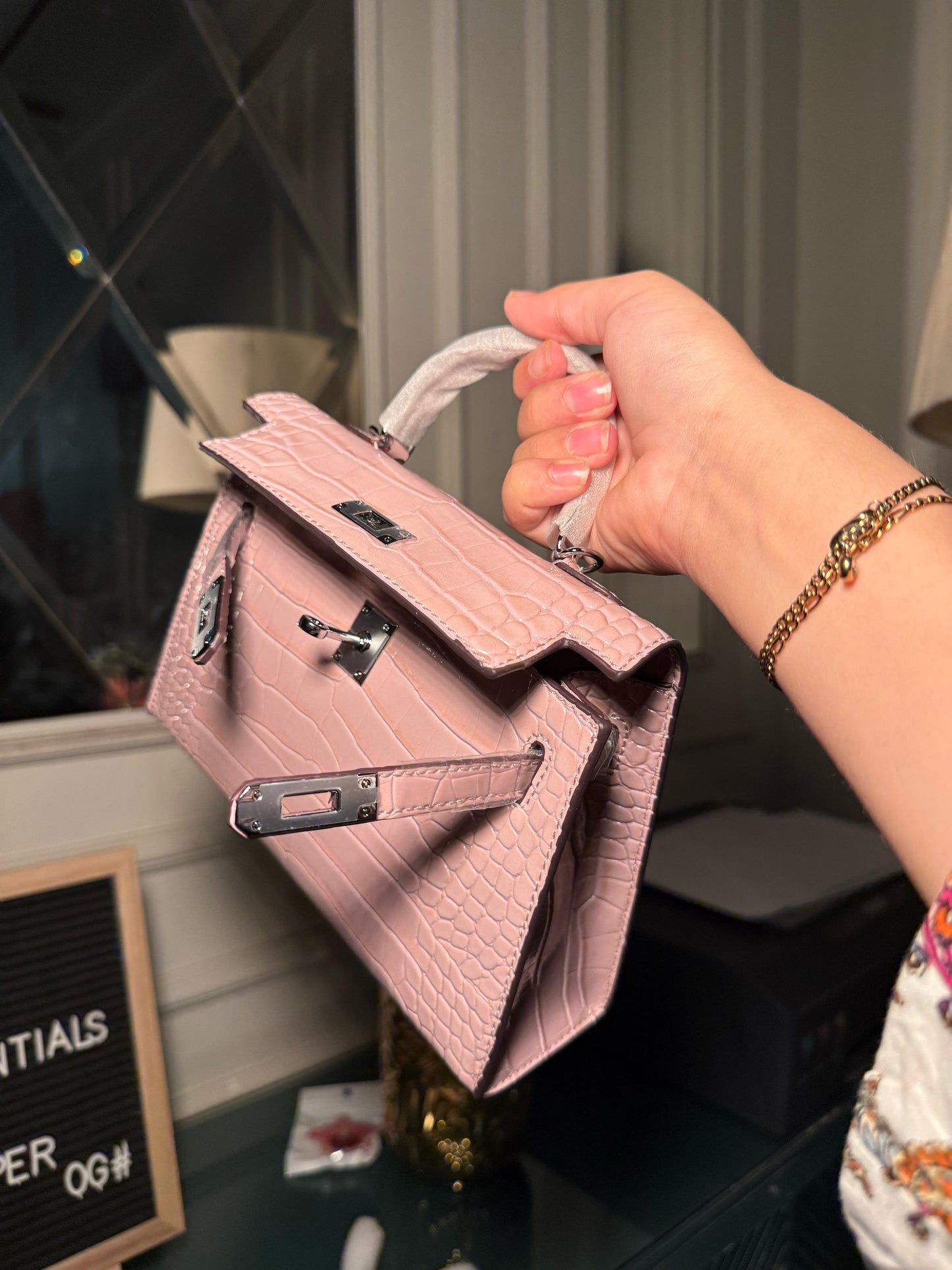 Pink shiny textured mini Kelly birkin silver hardware 22 cm (IMMEDIATE DELIVERY AVAILABLE)