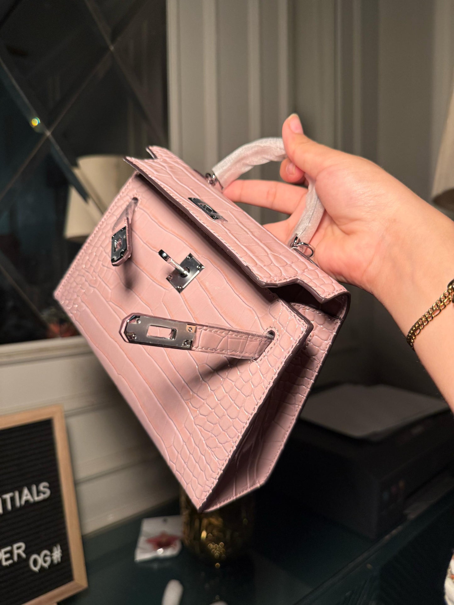 Pink shiny textured mini Kelly birkin silver hardware 22 cm (IMMEDIATE DELIVERY AVAILABLE)