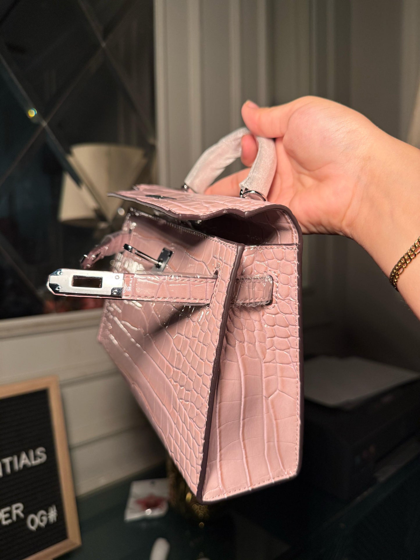 Pink shiny textured mini Kelly birkin silver hardware 22 cm (IMMEDIATE DELIVERY AVAILABLE)