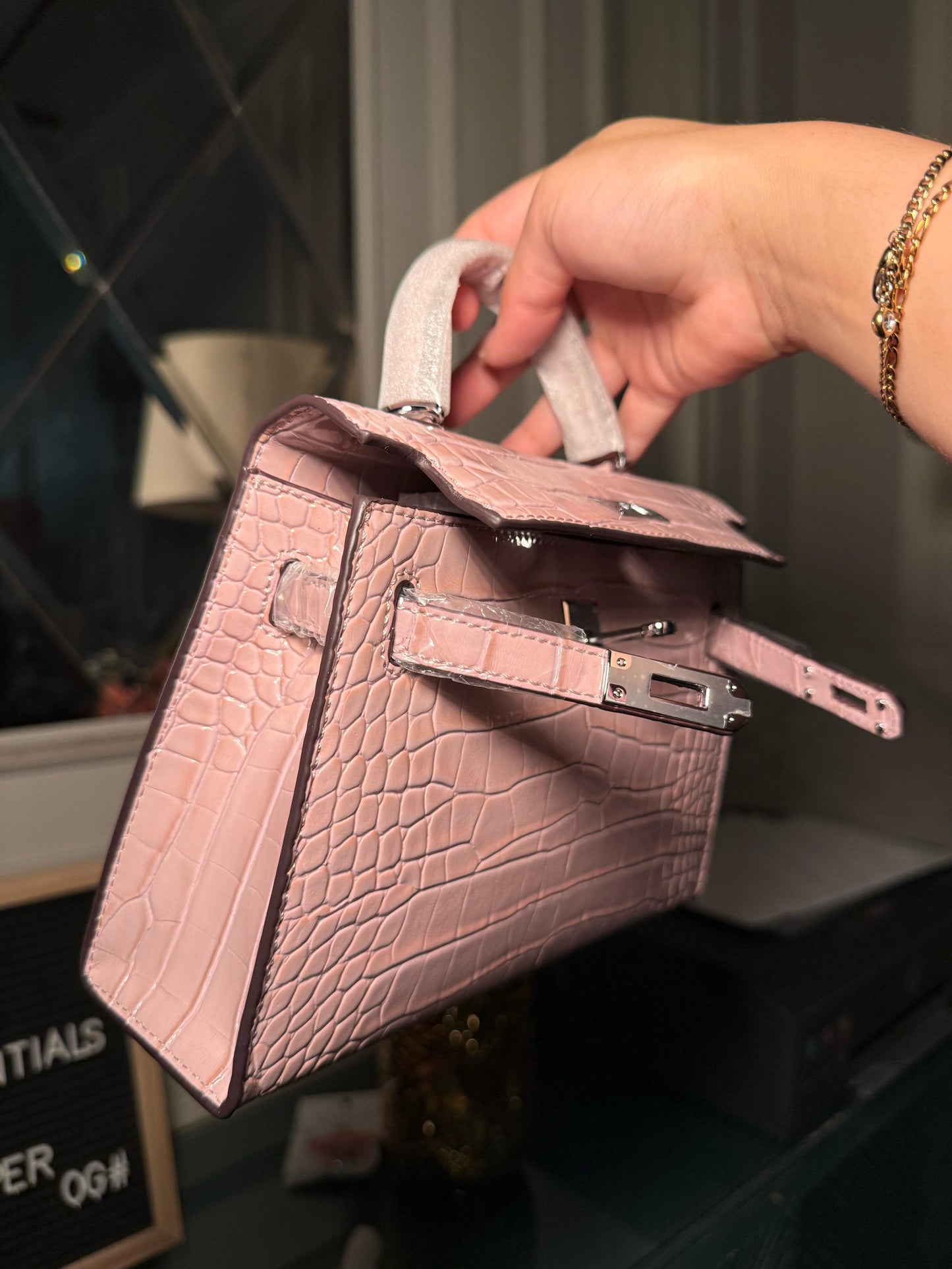Pink shiny textured mini Kelly birkin silver hardware 22 cm (IMMEDIATE DELIVERY AVAILABLE)