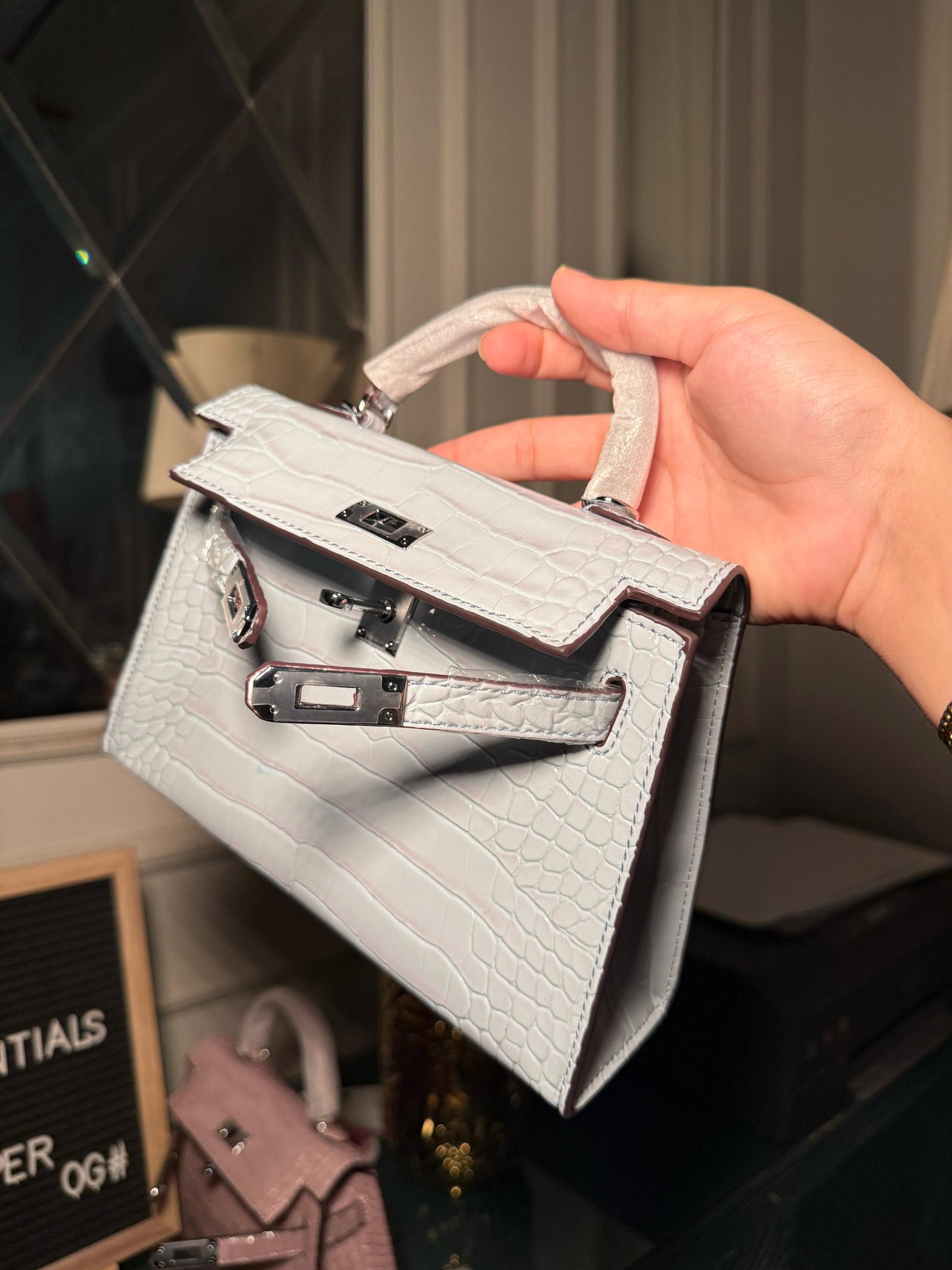 Blue shiny textured mini Kelly birkin silver hardware 22 cm (immediate delivery available)