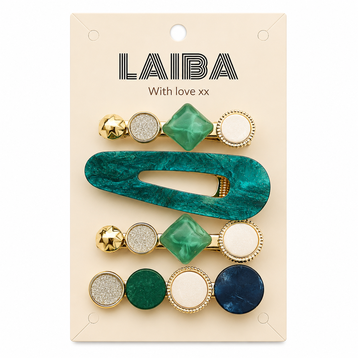Luxury Emerald Marble Hair Clip Set – 5 Pieces