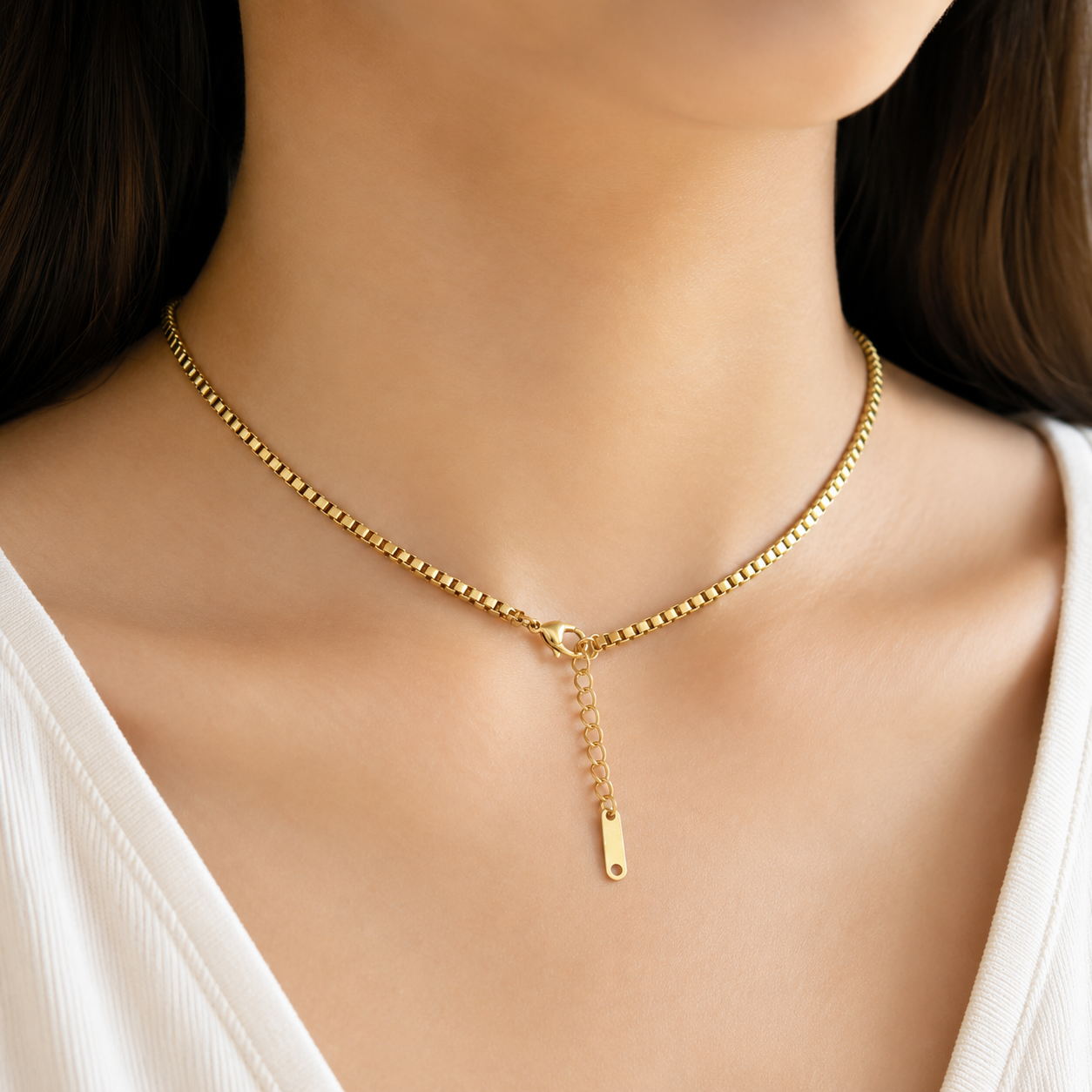 Gold Box Chain Necklace