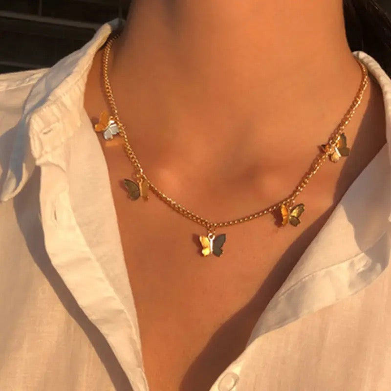 Layered Butterfly Pendant Necklace golden