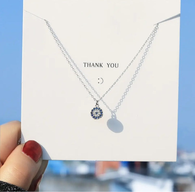 Silver Evil eye rhinestone necklace 🪬