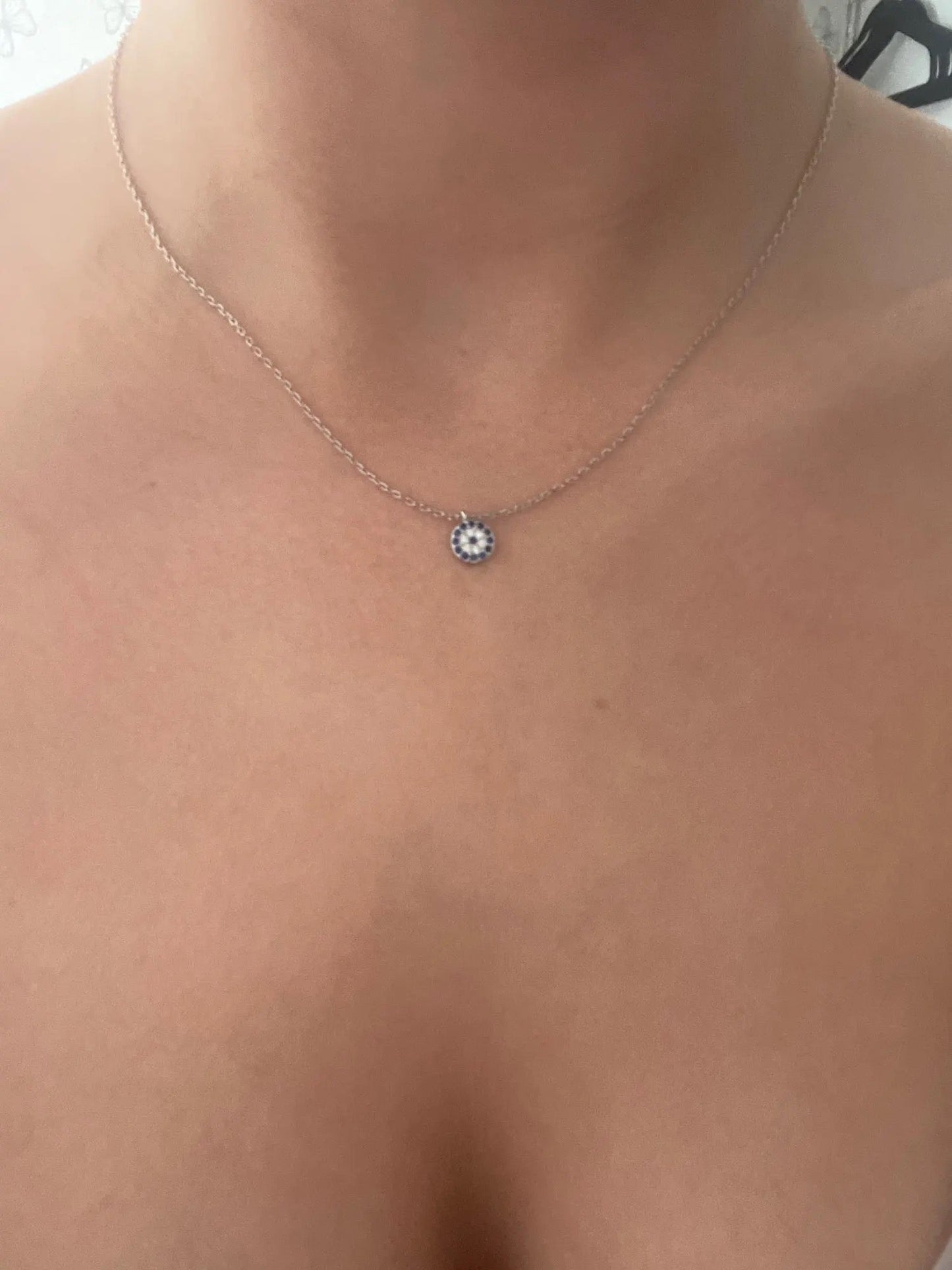 Silver Evil eye rhinestone necklace 🪬
