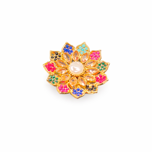 Rainbow Kundan Flower Ring
