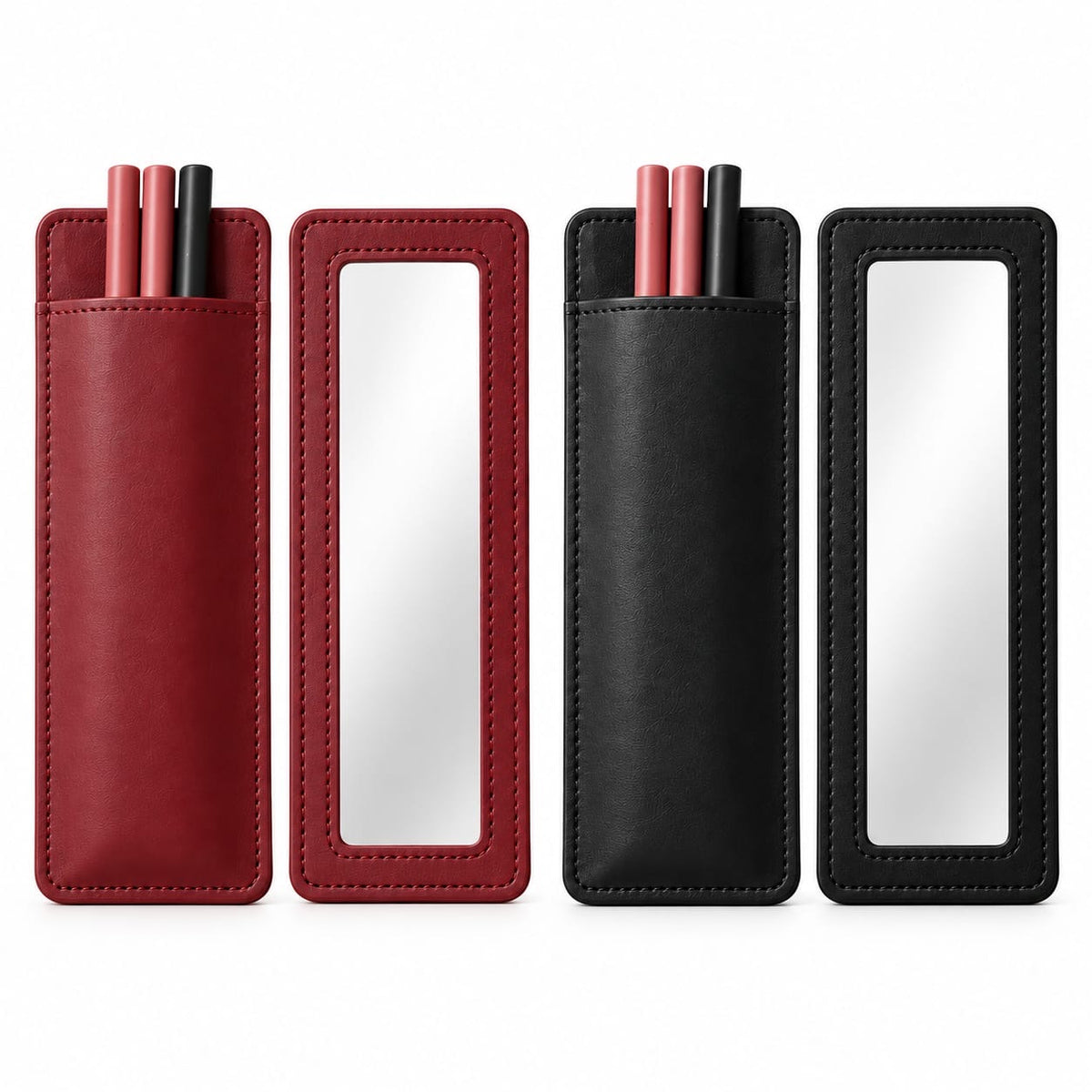 Slim Leather Makeup Pouch with Mirror