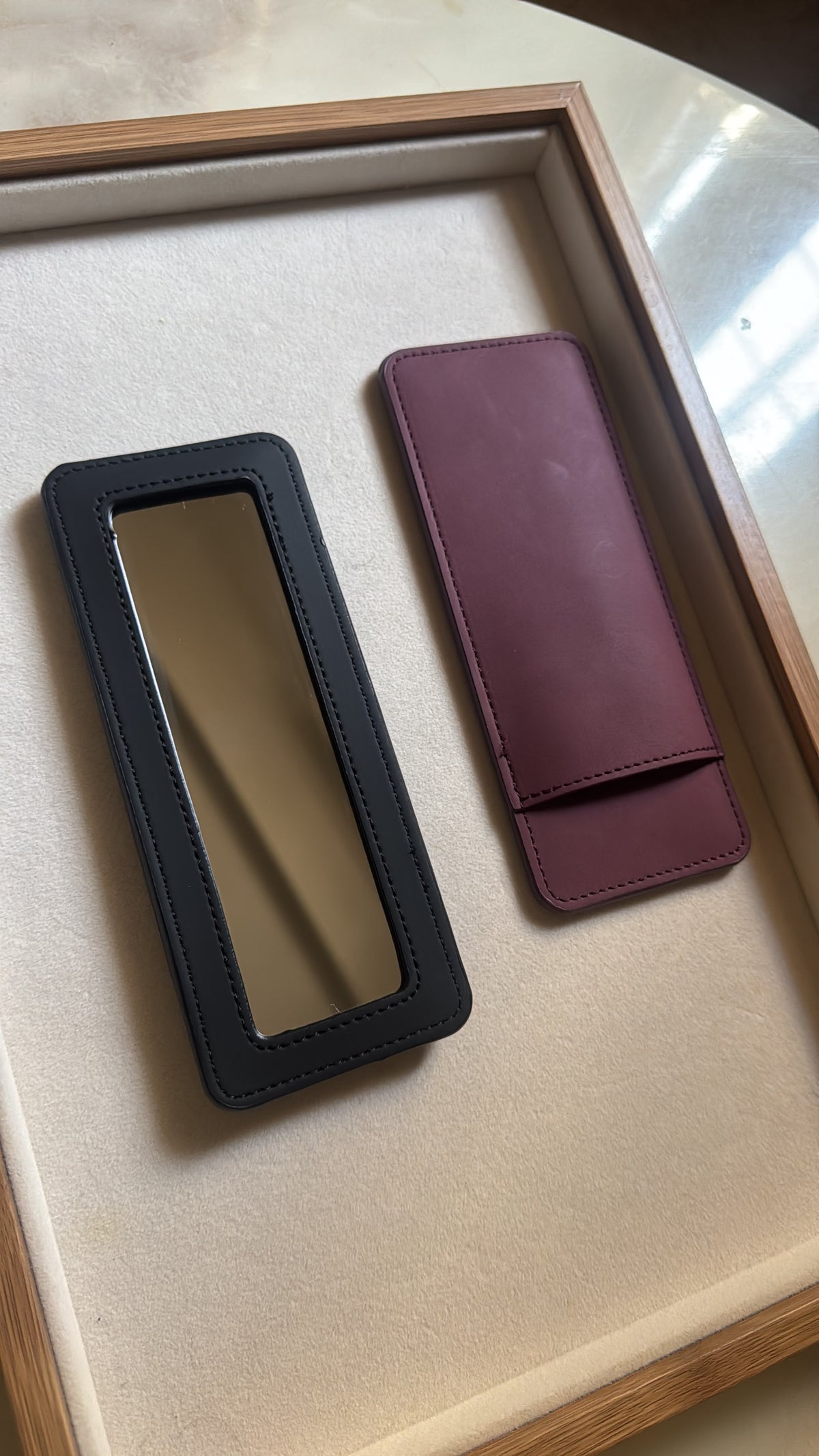Slim Leather Makeup Pouch with Mirror