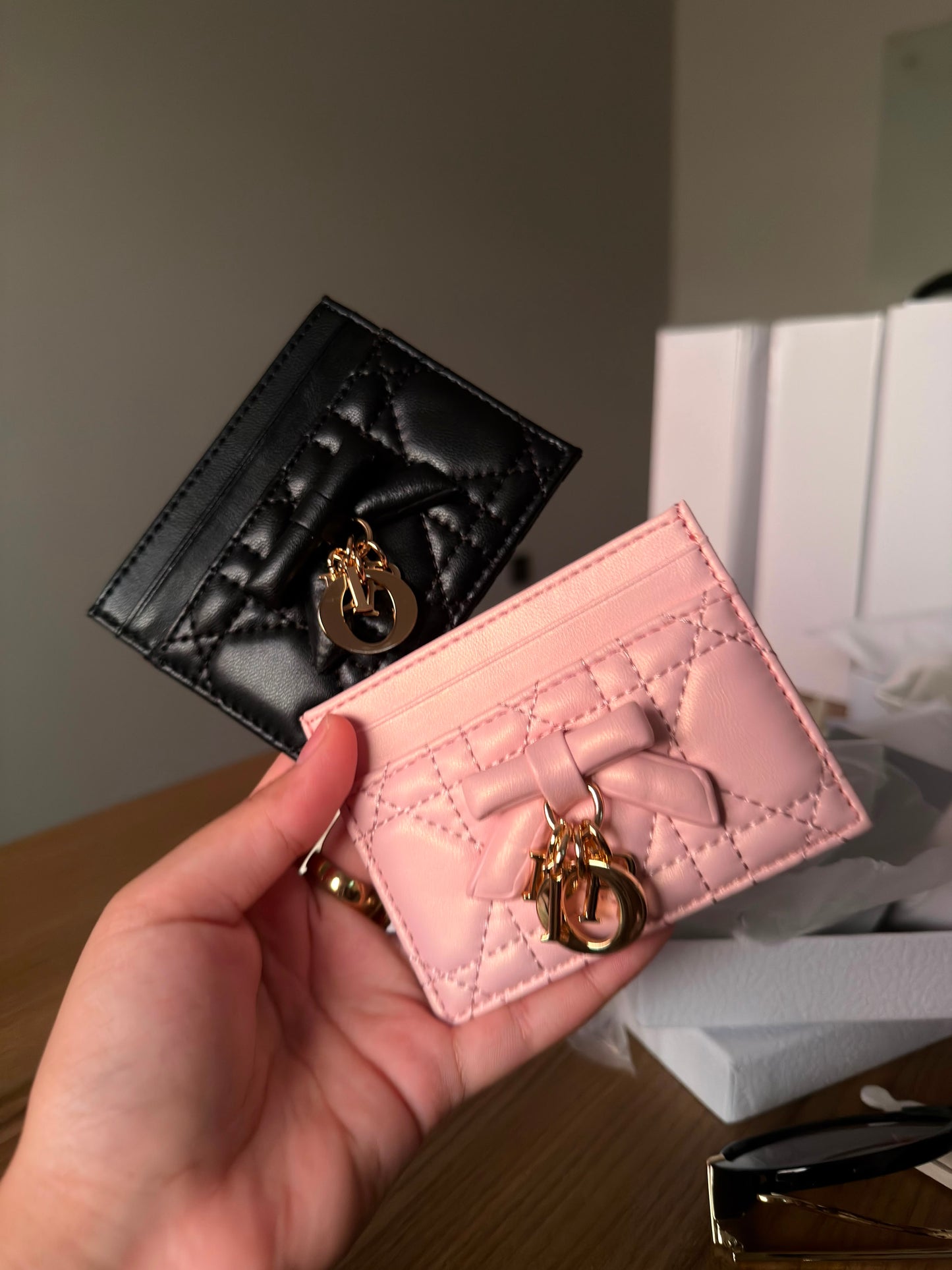 Lady Dior Glycine Wallet/ cardholder Tendre Cannage Leather