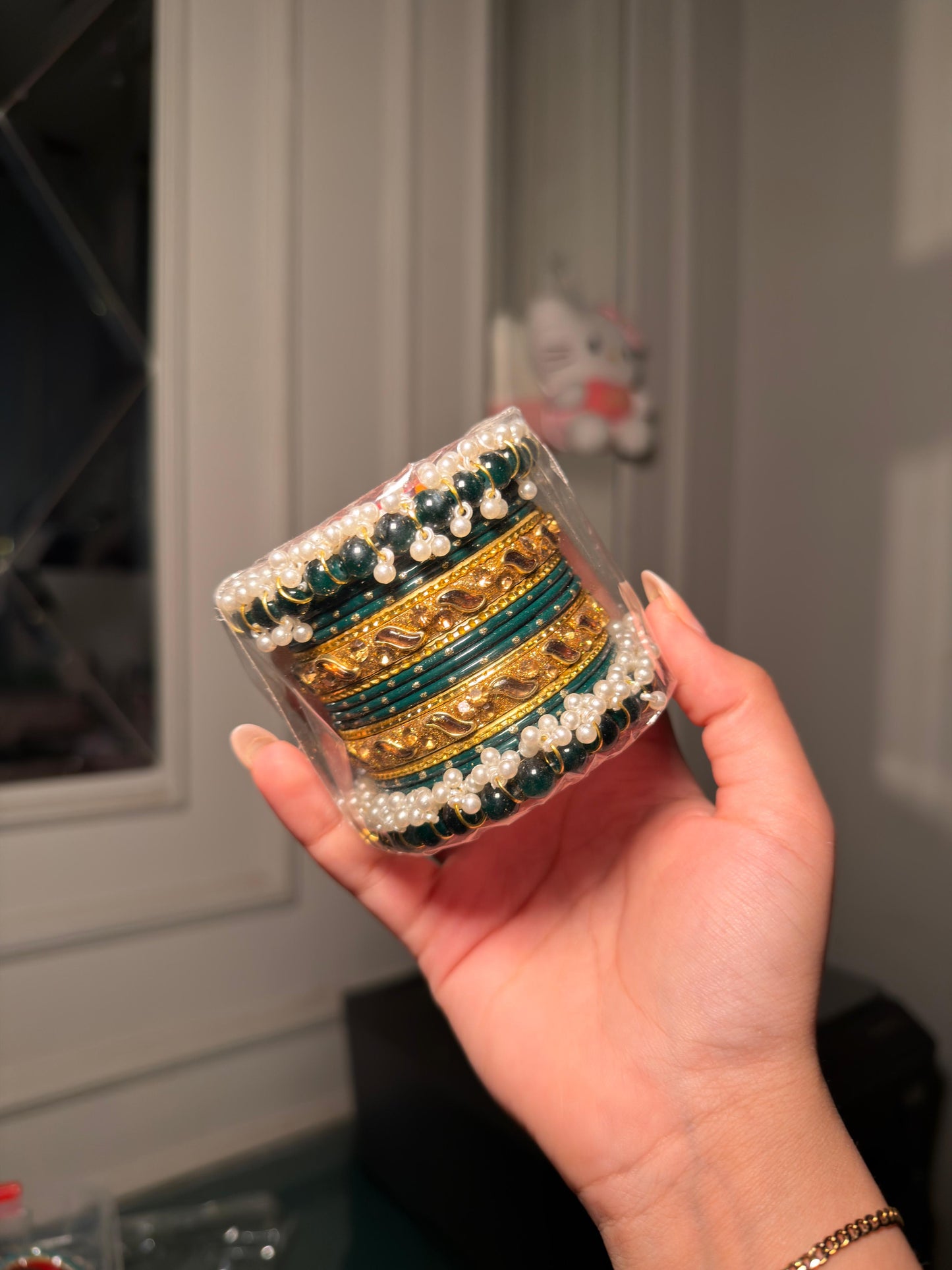 Emerald Pearl Bangle Set
