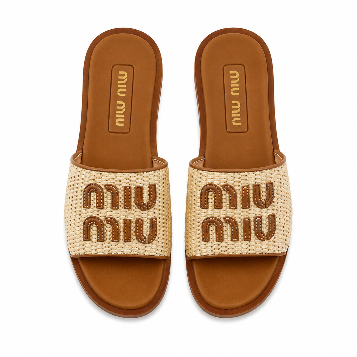 Miu Miu Raffia And Leather Sandals With Logo Lettering - Multicolor