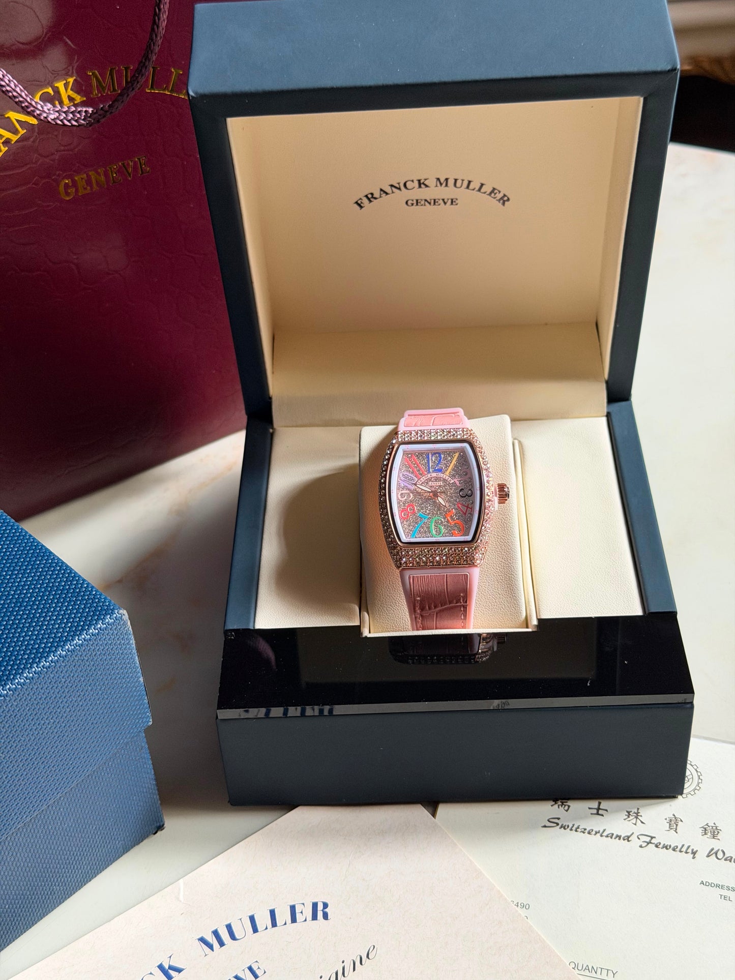 Candy Pink Multicolors Franck Muller Watches( With box & Proper Packaging)