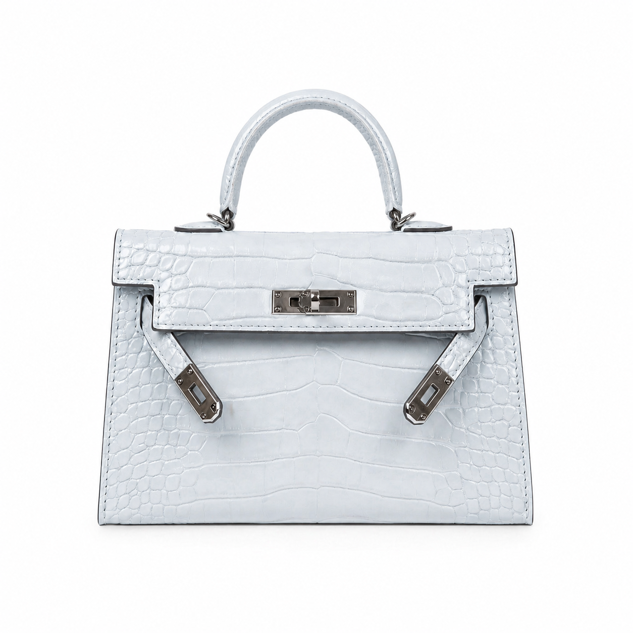 Hermès Mini Kelly Croc-Embossed Bag with Silver Hardware