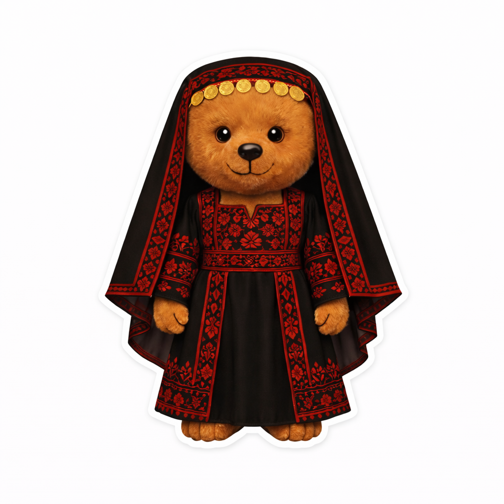 Traditional Red Dress Teddy Bear – Metal Phone Charm Sticker