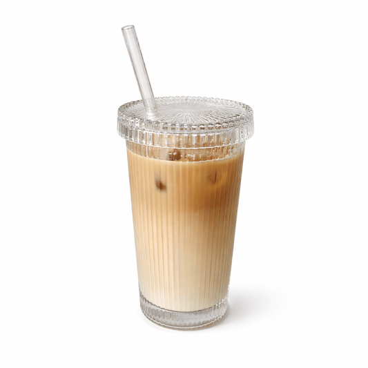 Stripe coffee Glass with lid