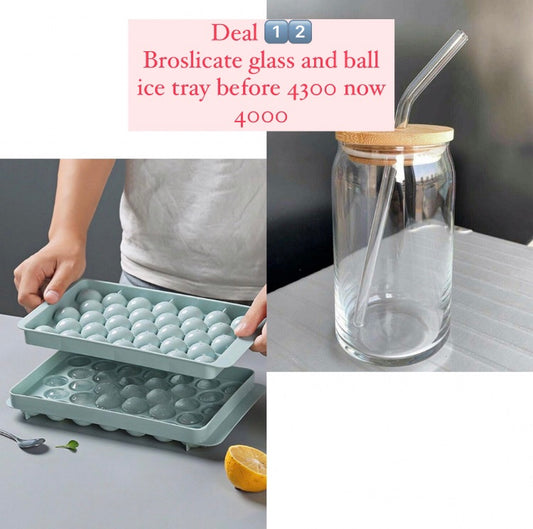 Broslicate glass and ball ice tray bundle