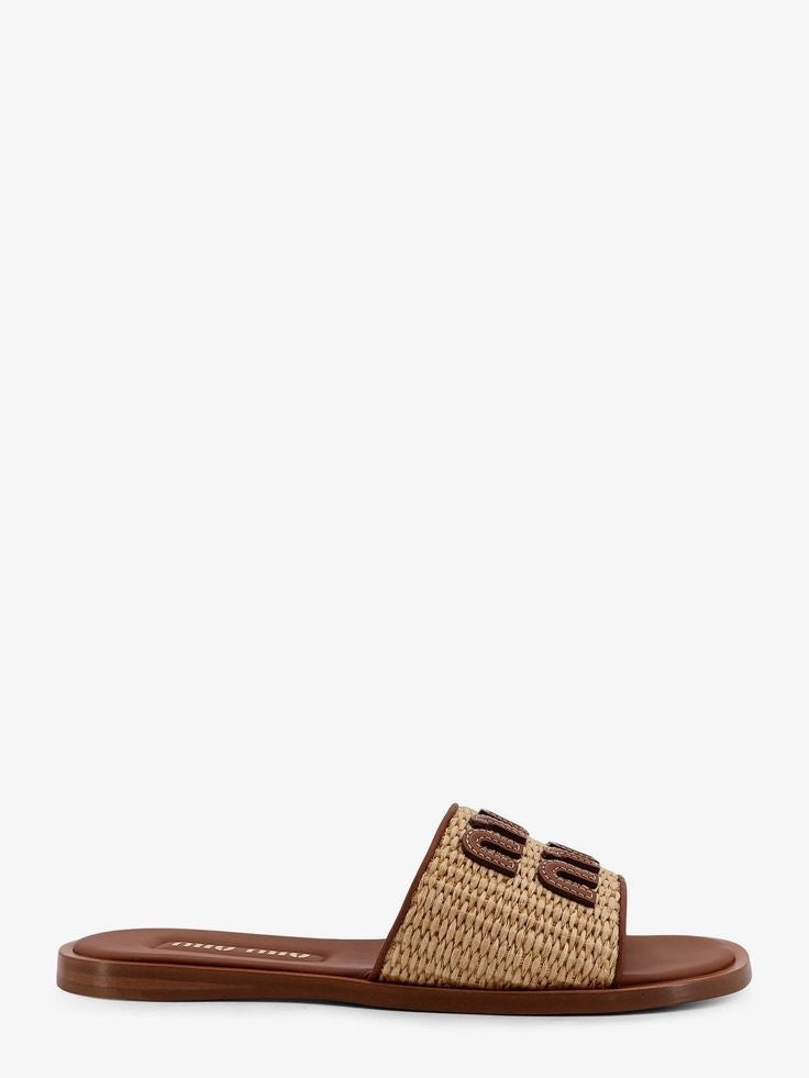 Miu Miu Raffia And Leather Sandals With Logo Lettering - Multicolor